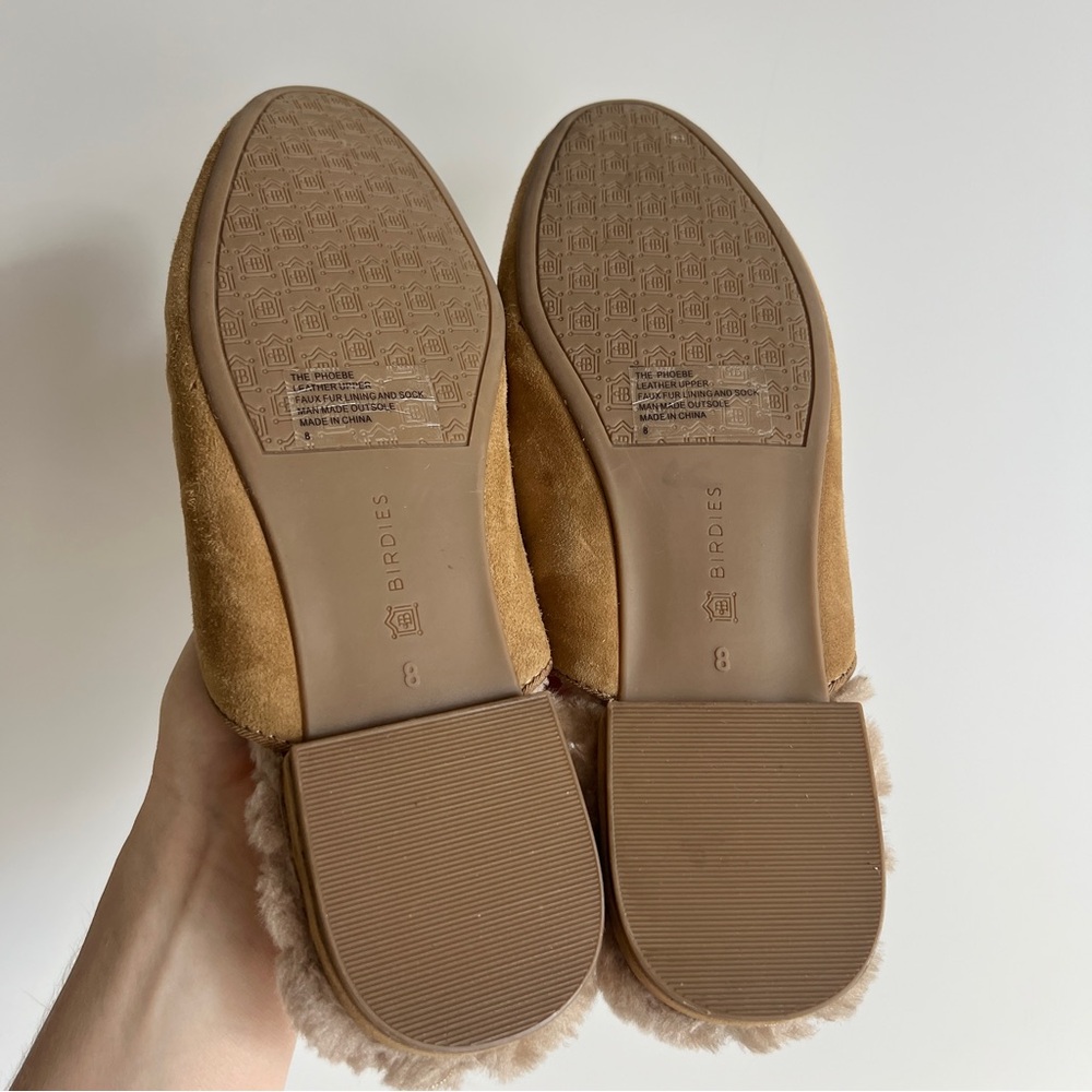 Birdies The Phoebe Mule Slipper Camel Suede Leather Cream Faux Fur Size 8 - Picture 15 of 16